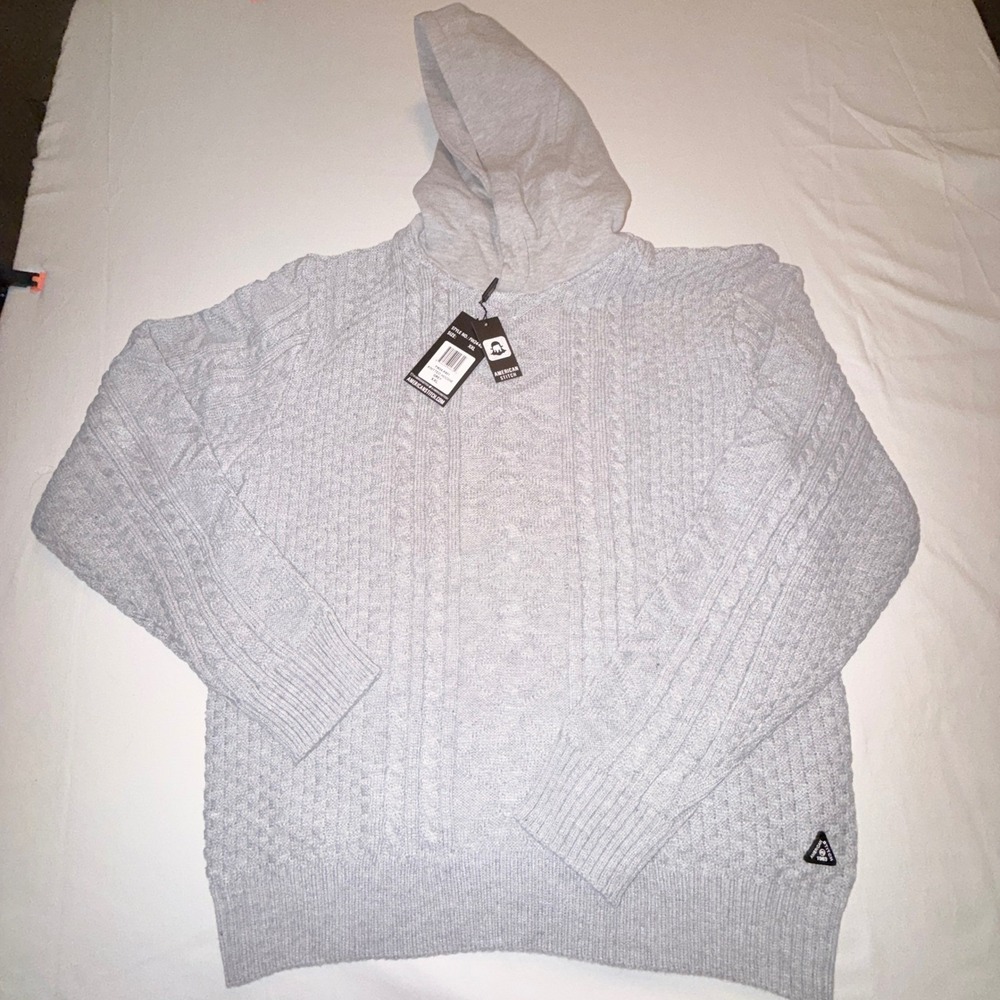 American Stitch Knitted Hoodie Mens XXL Grey NWT Cable Knit Pullover